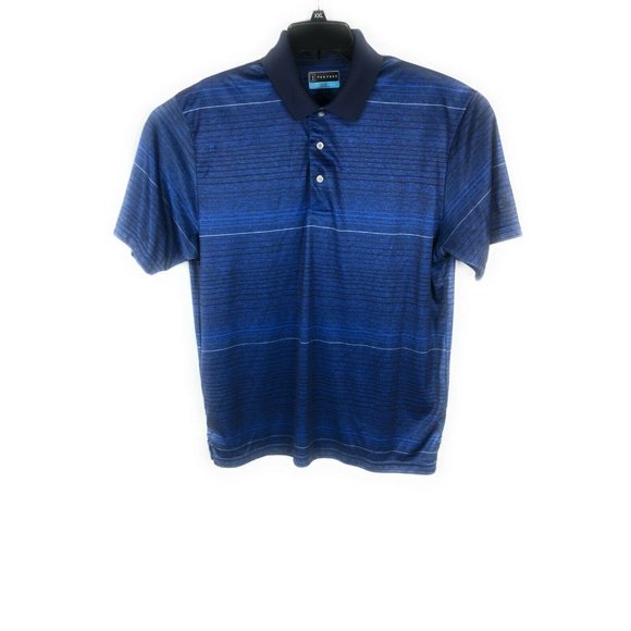 PGA Tour Men's Polo Large Blue Short Sleeve Button Polyester Adult Shirt A13 - Picture 1 of 4